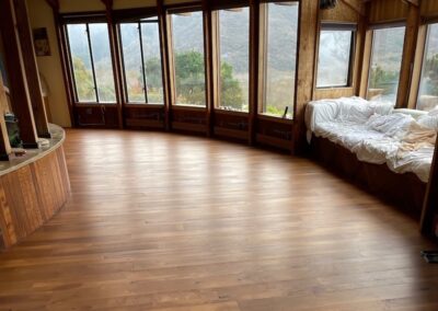 Hickory Floors installed in beautiful curved living room at Muir Beach | Projects | Tamalpais Hardwood Floors